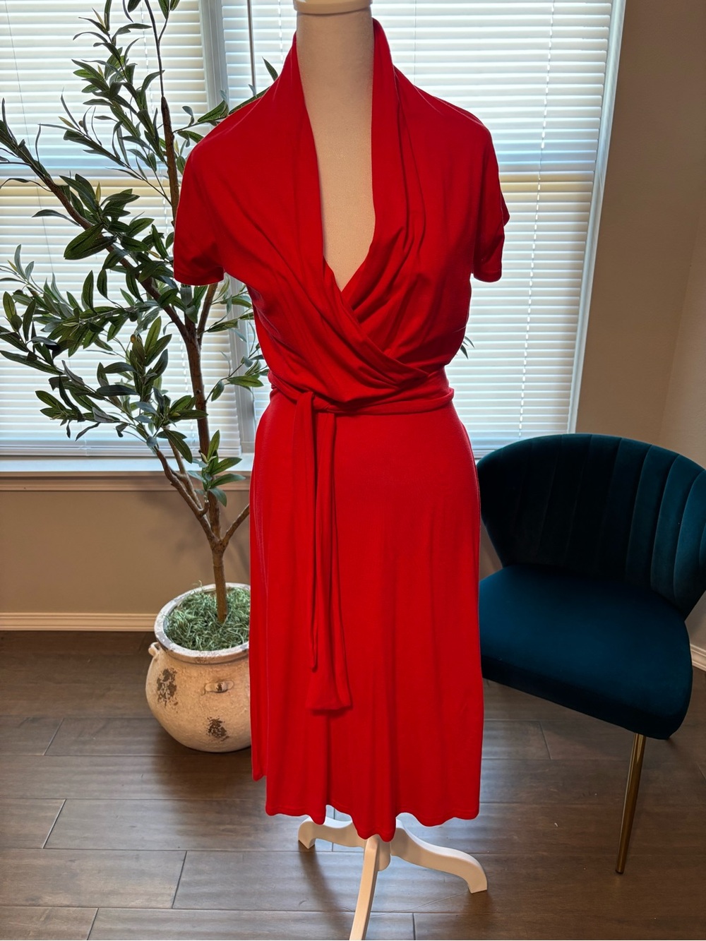 Red Wrap-Style Women’s Dress